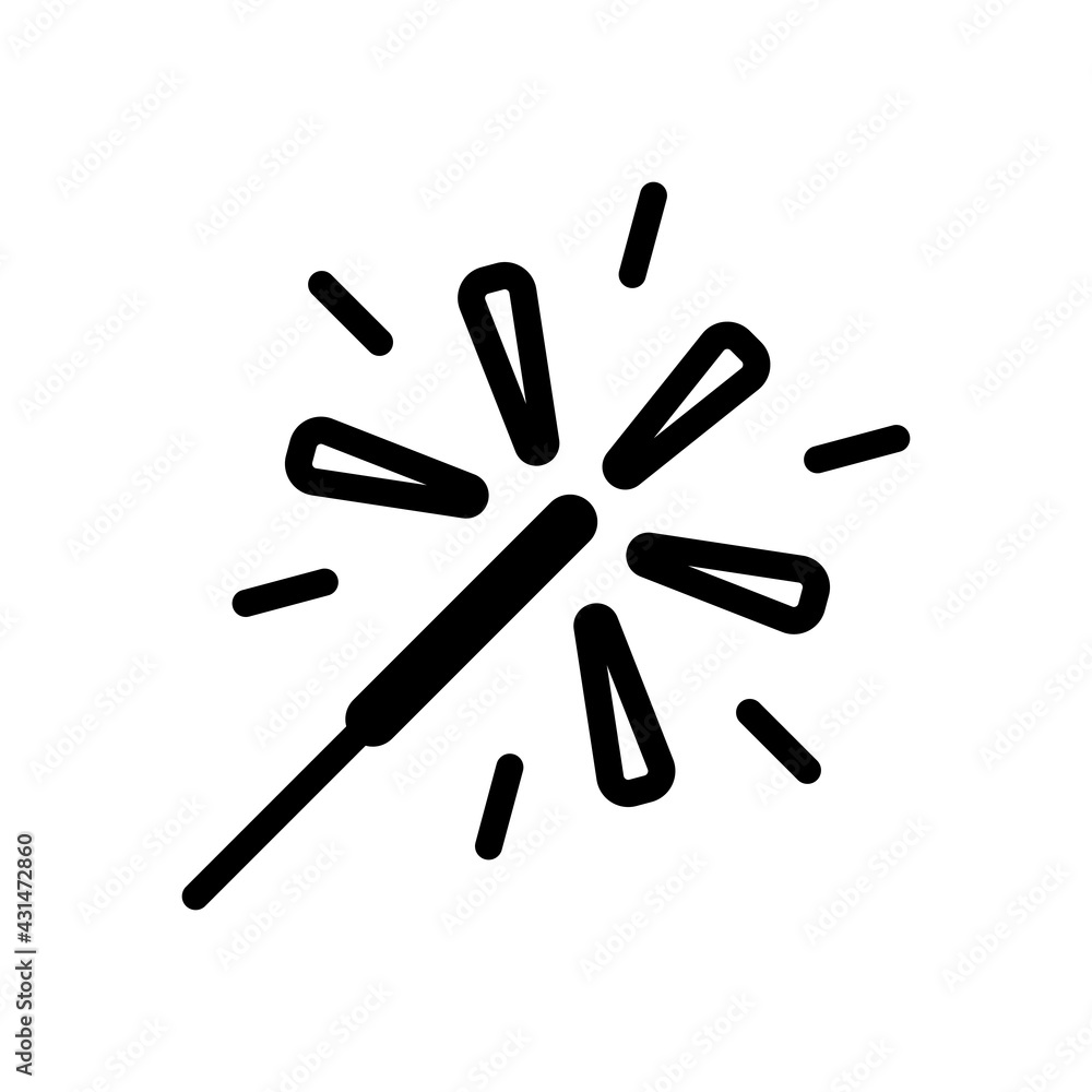 Sparkler beam, simple icon of firework. Black linear icon with editable stroke on white background Sparkler beam, simple icon of firework. Black linear icon with editable stroke on white background