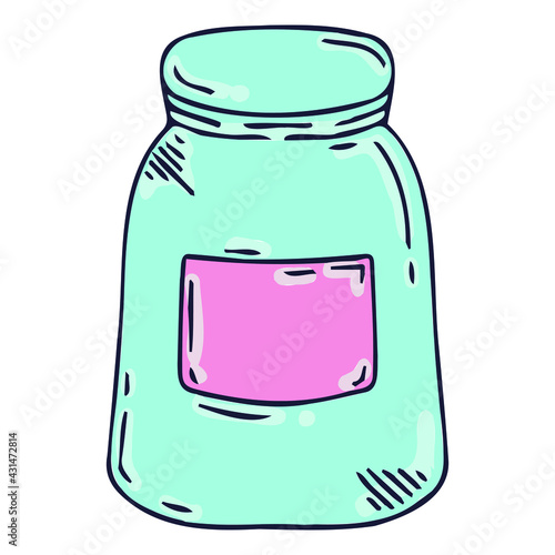 Vector set of doodle style jars of different shapes and sizes. Black jars with labels.