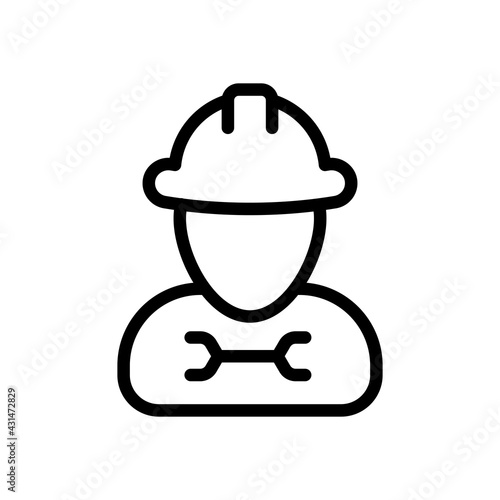 Construction worker, contractor or engineer. Black linear icon with editable stroke on white background