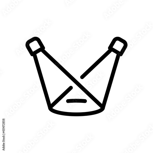 Stage spotlights, light equipment, studio lamp. Black linear icon with editable stroke on white background