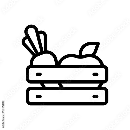 Grocery basket, shopping at the supermarket, Full box of fresh food. Black linear icon with editable stroke on white background