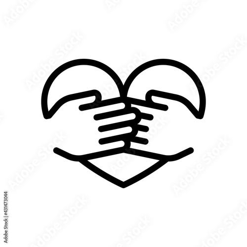 Hands hug the heart, love yourself, take care about health. Black linear icon with editable stroke on white background