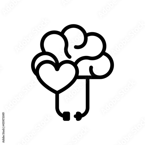 Heart and brain, balance between emotion and logic. Black linear icon with editable stroke on white background