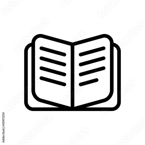 Paper, literature book, published story. Black linear icon with editable stroke on white background
