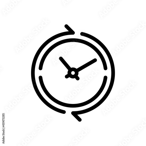 Timer in circle, simple clock or watch, time icon. Black linear icon with editable stroke on white background