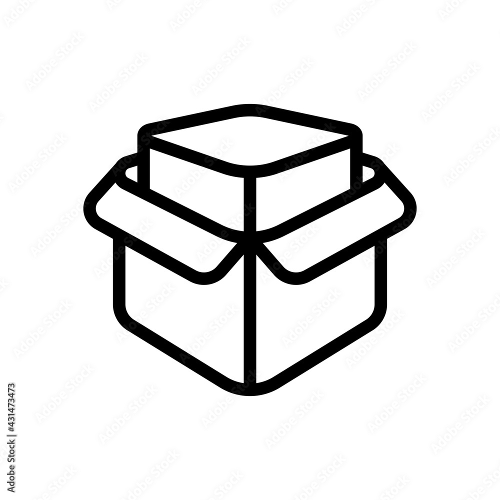 Opened box, product development, carton package, simple icon. Black linear icon with editable stroke on white background Opened box, product development, carton package, simple icon. Black linear icon with editable stroke on white background