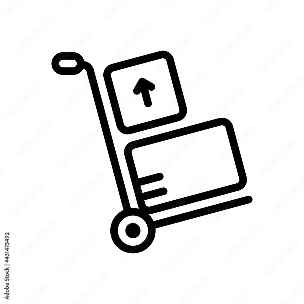 Handcart with boxes, moving packages, simple business icon. Black linear icon with editable stroke on white background Handcart with boxes, moving packages, simple business icon. Black linear icon with editable stroke on white background