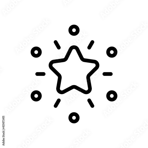 Excellence, shiny star, 5 rate. Black linear icon with editable stroke on white background
