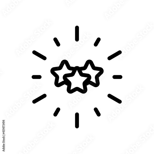 Excellence, shiny star, 5 rate. Black linear icon with editable stroke on white background