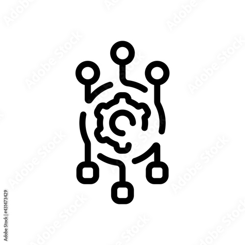 Algorithm icon, api integration, data software. Black linear icon with editable stroke on white background