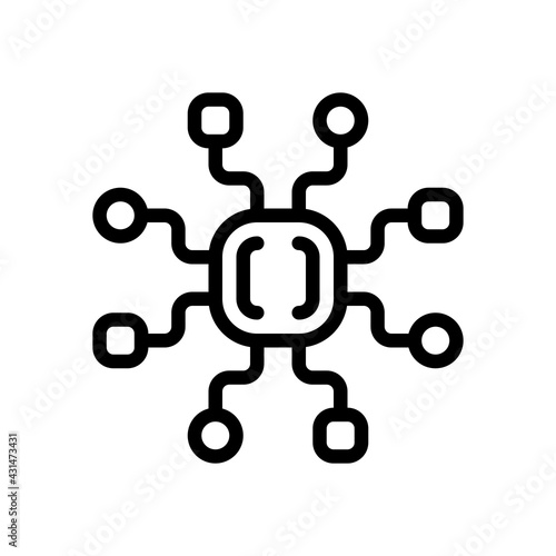 Algorithm icon, api integration, data software. Black linear icon with editable stroke on white background