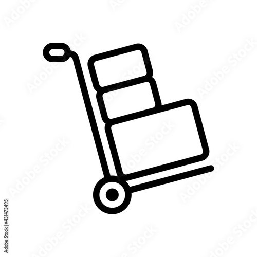 Handcart with boxes, moving packages, simple business icon. Black linear icon with editable stroke on white background