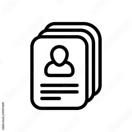 Resume on paper, simple business icon. Black linear icon with editable stroke on white background