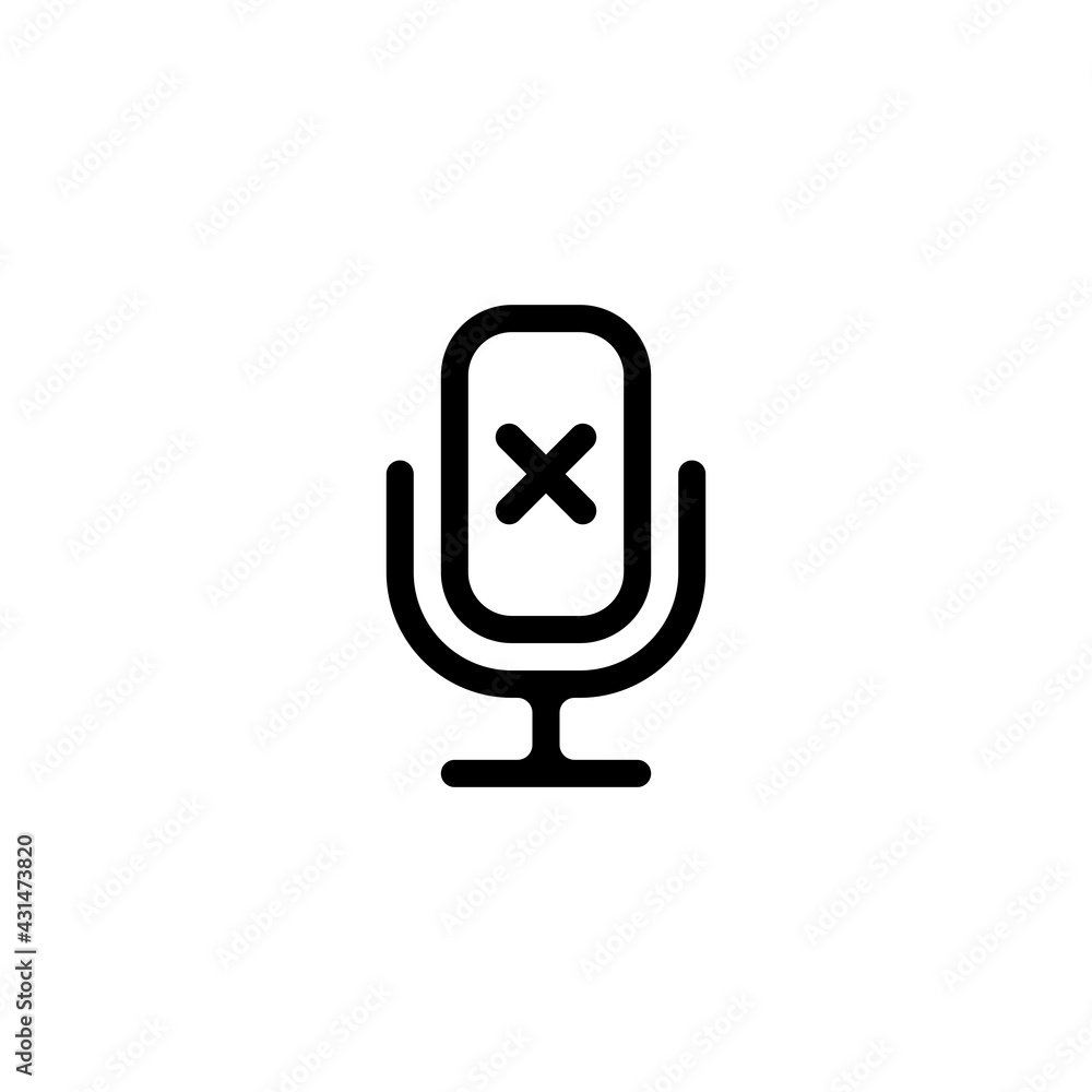 Muted microphone, no record, simple icon. Black linear icon with editable stroke on white background Muted microphone, no record, simple icon. Black linear icon with editable stroke on white background