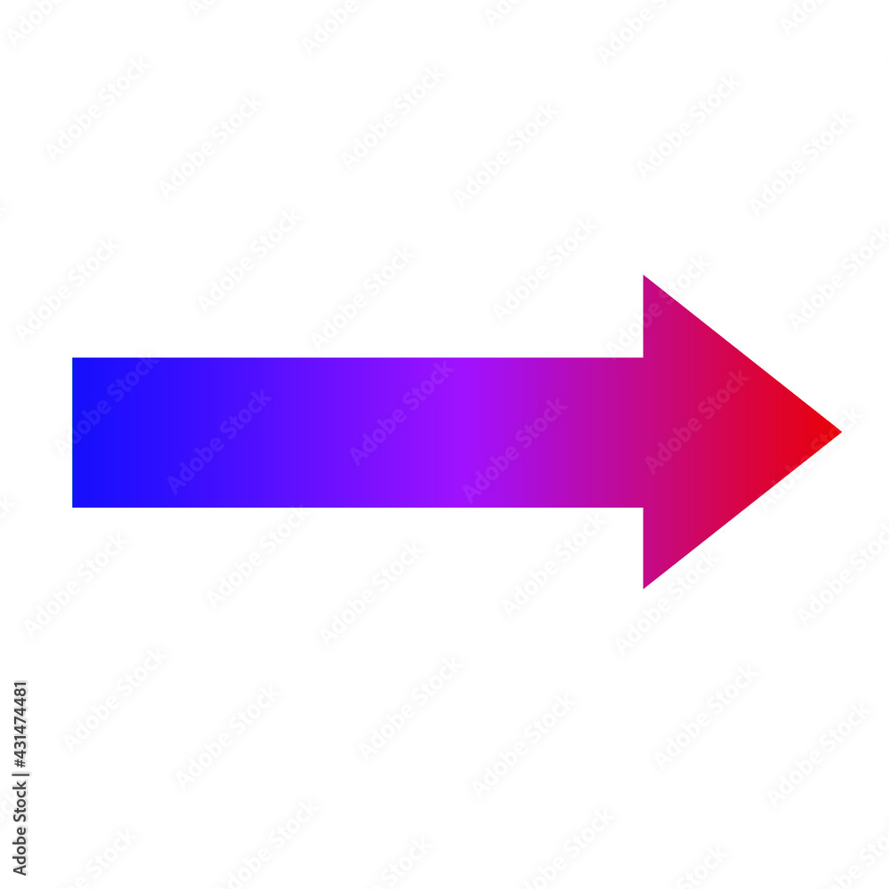 Red, pink and blue large forward or right pointing solid gradient long arrow icon sketched as vector symbol Red, pink and blue large forward or right pointing solid gradient long arrow icon sketched as vector symbol
