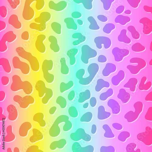 Rainbow leopard vector seamless pattern. Neon gradient