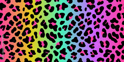 Rainbow leopard vector seamless pattern. Neon gradient photo