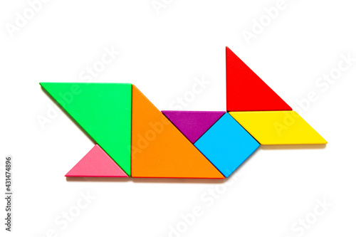 Free Download Color tangram puzzle in whale, fish or shark shape on white background - GFXLoad
