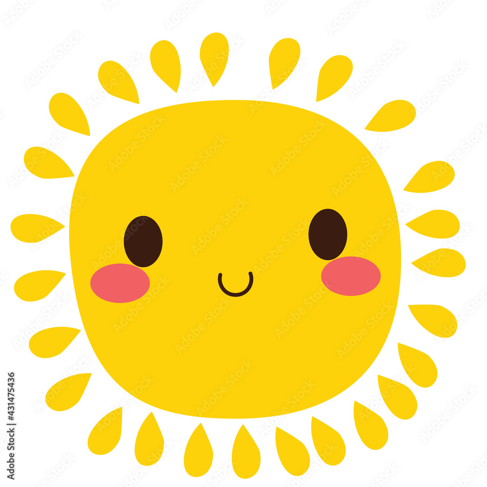 Vector illustration of cute happy sun character smiling