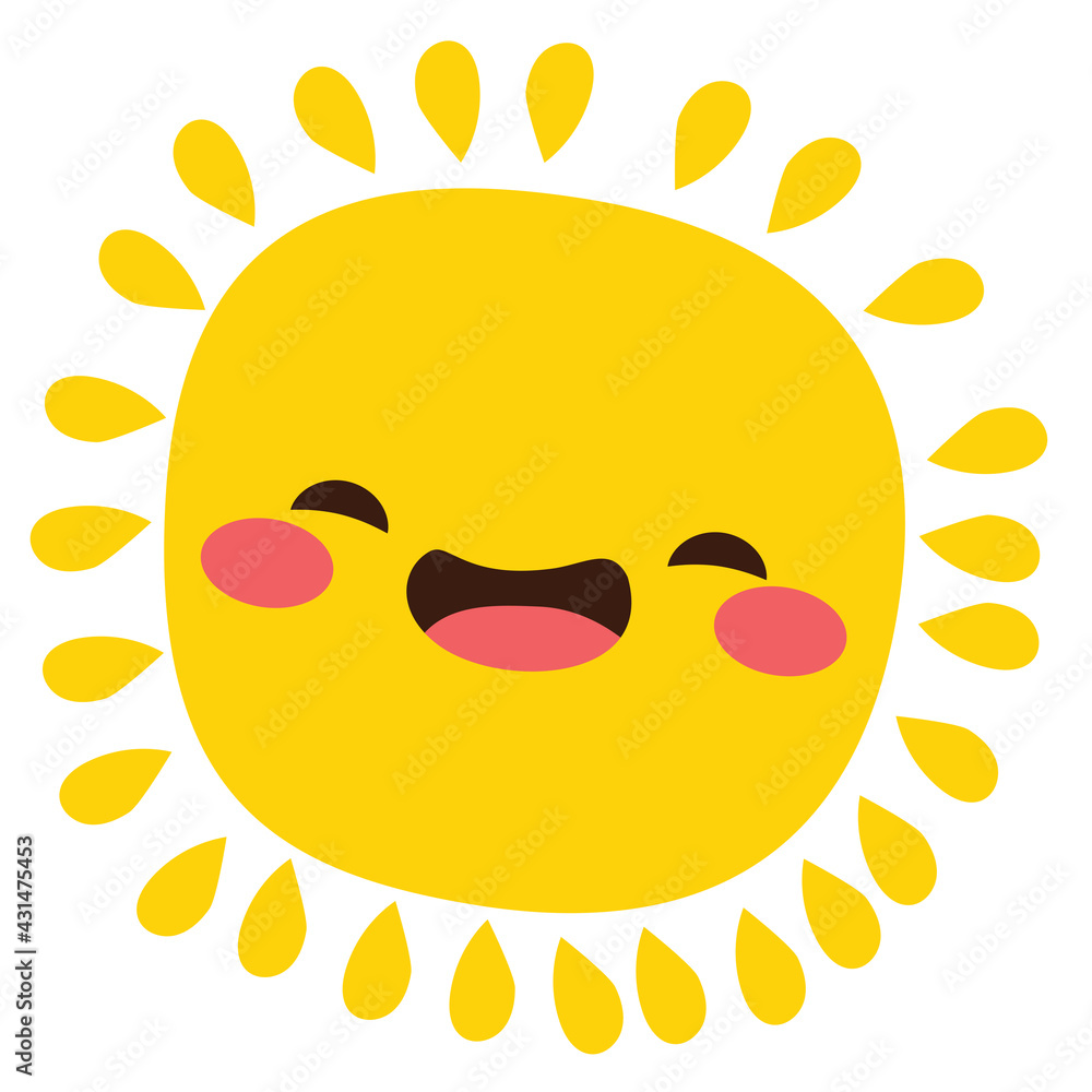 Vector illustration of cute happy sun character laughing