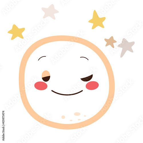 Vector illustration of cute drowsy moon character with stars