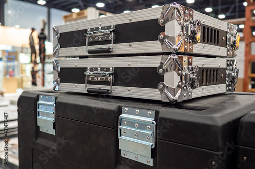 Black suitcases with metal ...