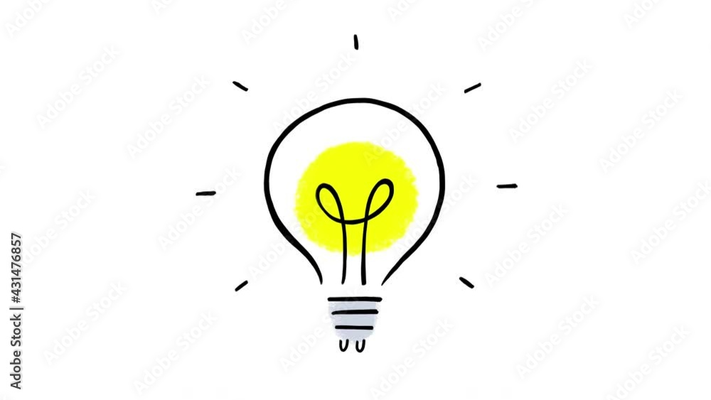 Lightbulb hand drawn doodle, stop motion animation isolated on a white background