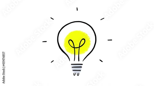 Lightbulb hand drawn doodle, stop motion animation isolated on a white background