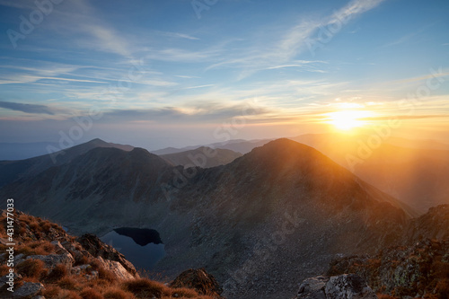 Sunrise from the highest peak in Bulgaria and on the Balkans - Musala, Rila Mountain
