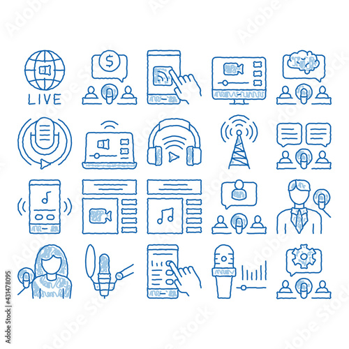 Podcast And Radio icon hand drawn illustration