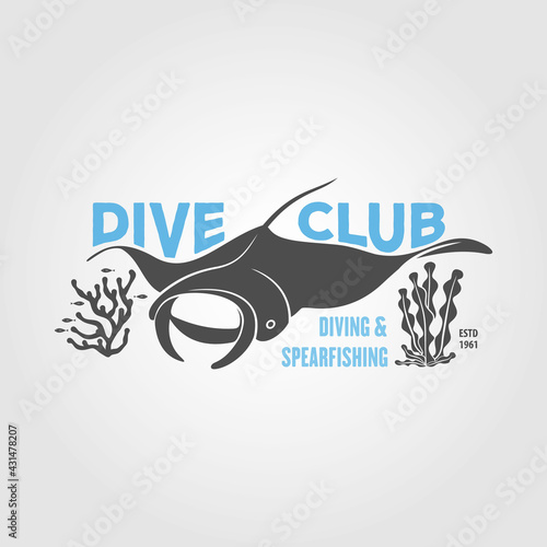 Diving Sport Club Badge, Emblem or Logo design template. Vector illustration
