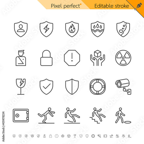 Safety thin icons. Pixel perfect. Editable stroke.