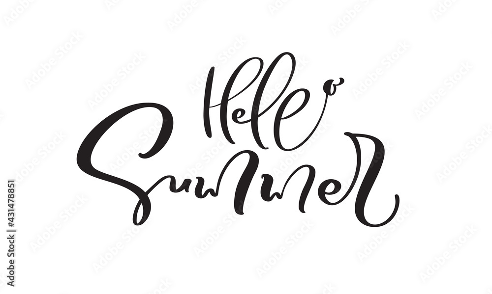 Hello Summer Calligraphy lettering brush text. Vector Hand Drawn Isolated phrase. Illustration doodle sketch isolated design for greeting card, print