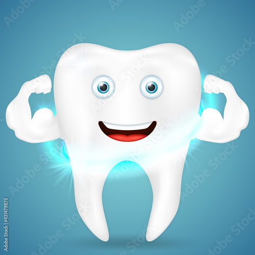 White and Strong Muscle Healthy Tooth. dental health and hygiene concept. vector illustration..