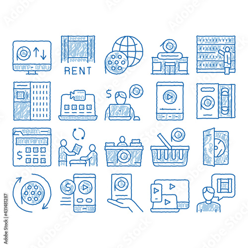 Renting Movies Service icon hand drawn illustration