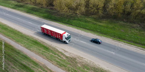 live animal transport truck move on road aeral view © Chepko Danil