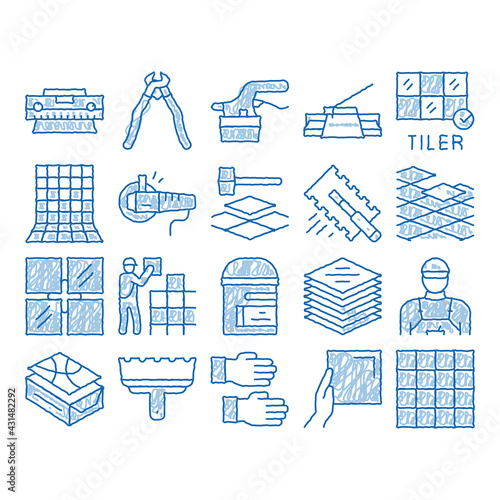 Tiler Work Equipment icon hand drawn illustration