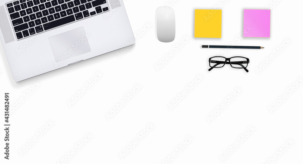 Top view. Flat styling style.Modern workspace with a smartphone, paper, laptop, tablet and laptop on a white colored background Top view. Flat styling style.Modern workspace with a smartphone, paper, laptop, tablet and laptop on a white colored background