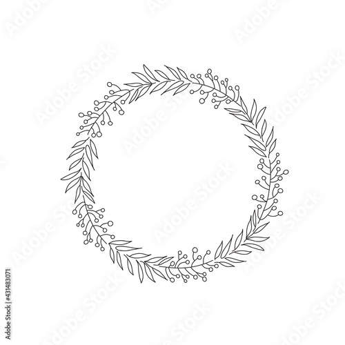hand drawn vector circle floral wreath illustration