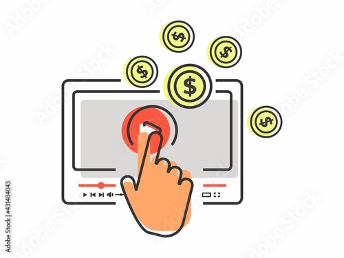 video monetization vector illustration. Making money from video content