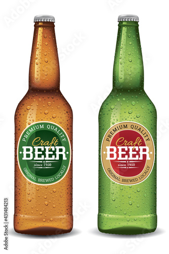 Beer bottle design template, surface with many fresh drops