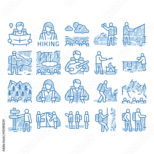 Hiking Extreme Tourism icon hand drawn illustration