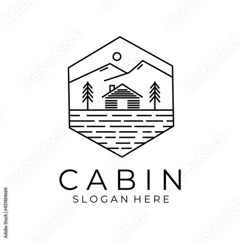 cabin logo vector line art badge symbol illustration design