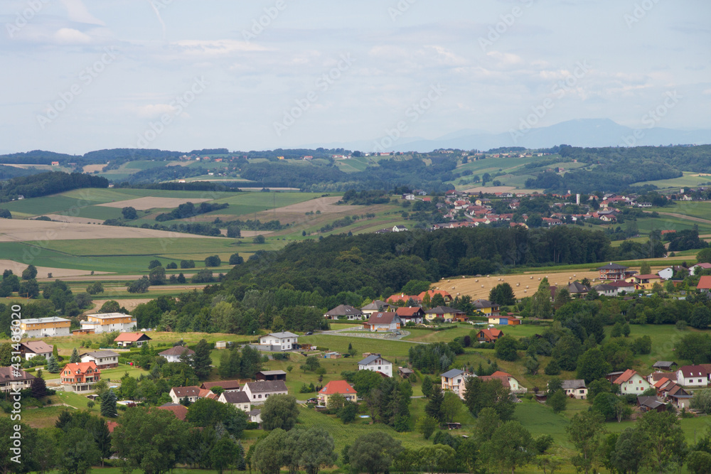 Güssing, Southern Burgenland, Austria. View from observation point in castle Güssing on a village in a summer day. Güssing, Southern Burgenland, Austria. View from observation point in castle Güssing on a village in a summer day.