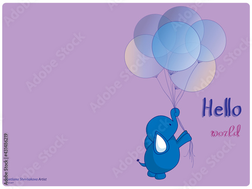 baby shower card - elephant with ballon