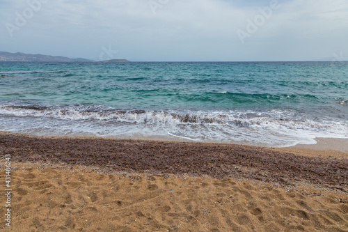 View of the Soros Beach, Antiparos Island, Greece.
