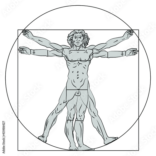 Vitruvian man, stylization. Vector illustration isolated on white background.