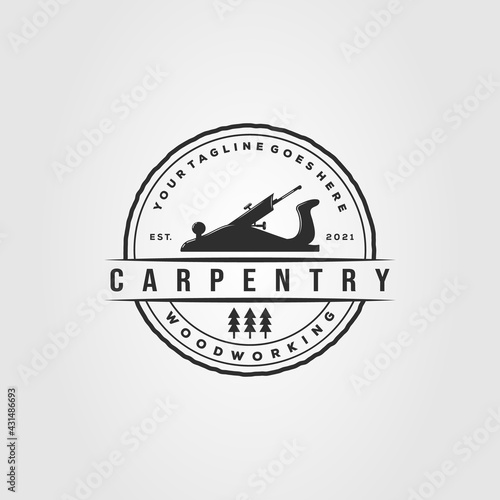 planer woodworking carpentry logo. woodwork carpenter symbol vector illustration design