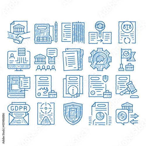 Policies Data Process icon hand drawn illustration