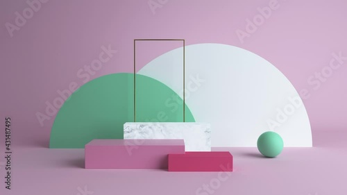 Abstract minimal scene with geometrical forms. Cube podiums in cream cwcase, shopfront,Scene to show cosmetic podructs. display case. 3d render. olors. Abstract background. Sho